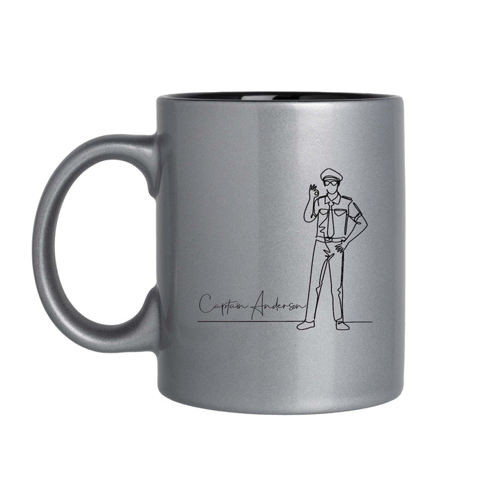 Line Art Captain  - Personalized 11oz Laser Engraved Mug