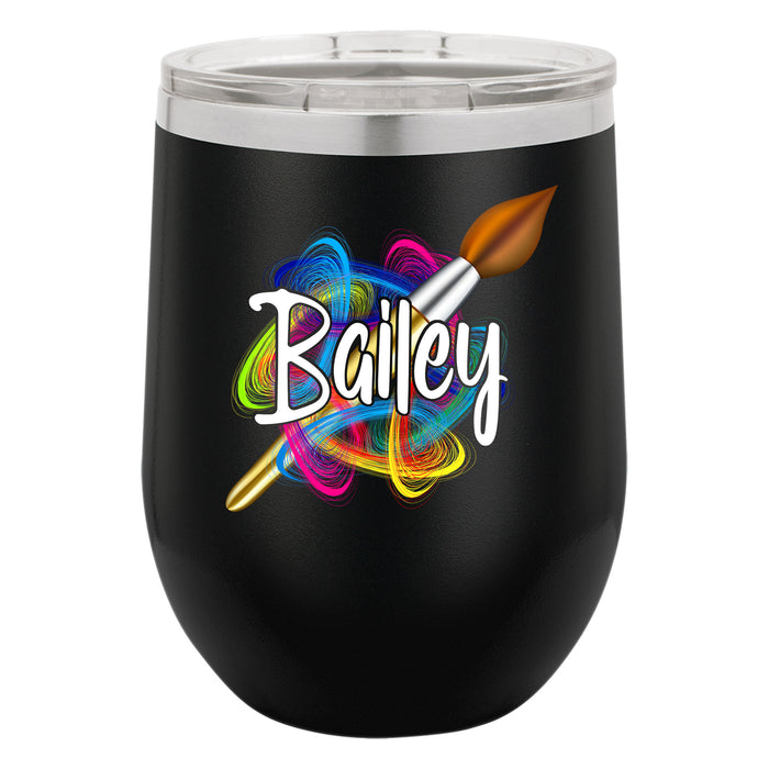 Personalized Swirly Brush UV Printed Insulated Stemless Stainless Steel 12 oz Tumbler, Gift for Artist