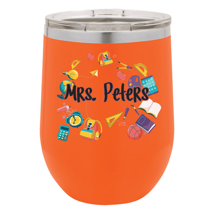 Personalized School Supply Circle - Teacher Student Themed - UV Printed Insulated Stemless Stainless Steel 12 oz Tumbler