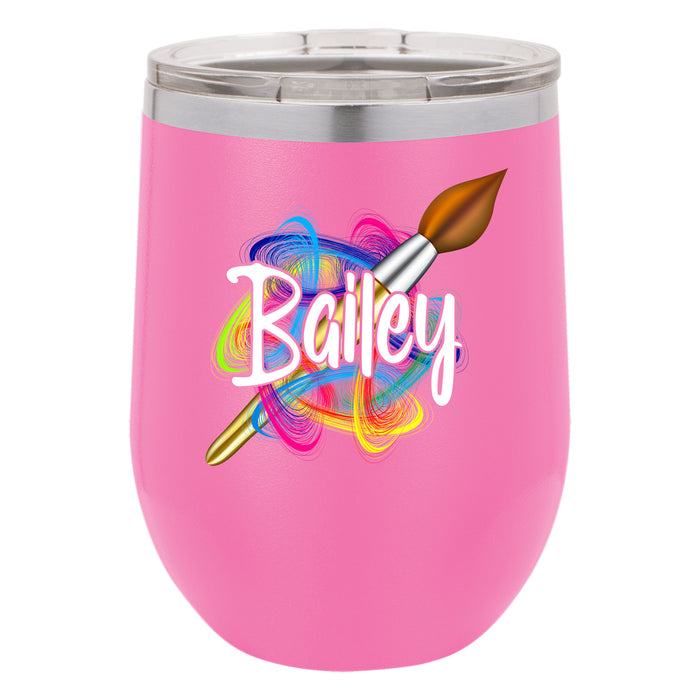 Personalized Swirly Brush UV Printed Insulated Stemless Stainless Steel 12 oz Tumbler, Gift for Artist