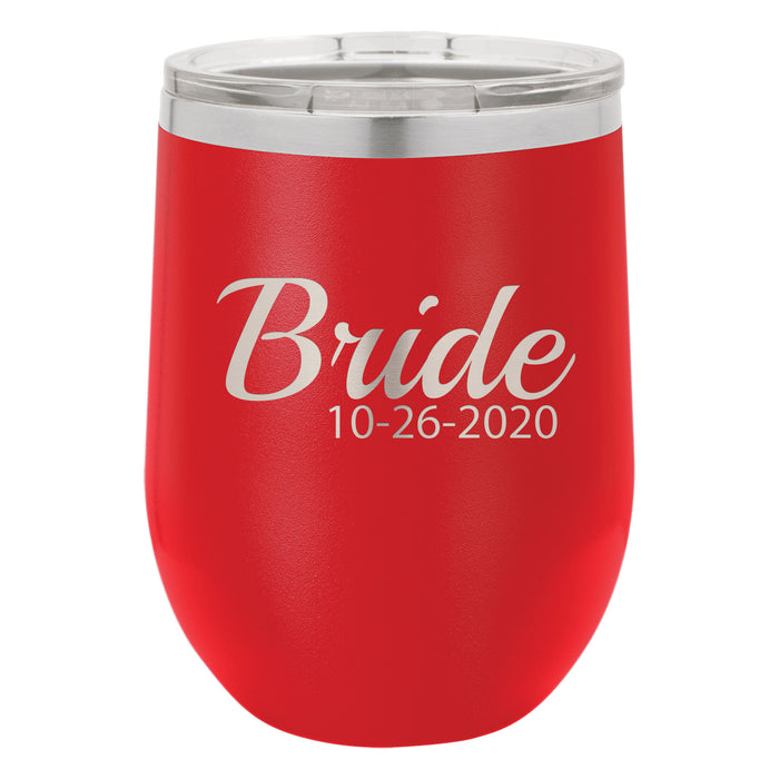 Bridal Party with Wedding Date Personalized Engraved Insulated Stemless Stainless Steel 12 oz Tumbler