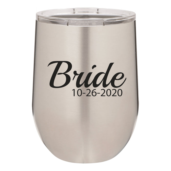 Bridal Party with Wedding Date Personalized Engraved Insulated Stemless Stainless Steel 12 oz Tumbler