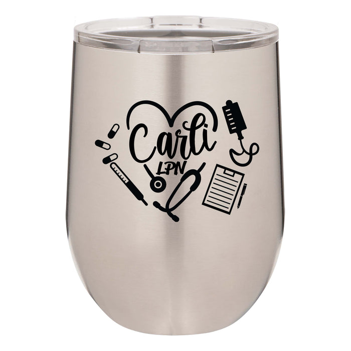 Stethoscope with Nurse Things RN LPN CNA Personalized Engraved Insulated Stainless Steel 12 oz Tumbler