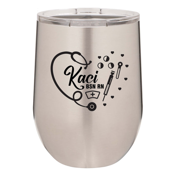 Stethoscope Nurse with Mini Hearts RN LPN CNA Personalized Engraved Insulated Stainless Steel 12 oz Tumbler