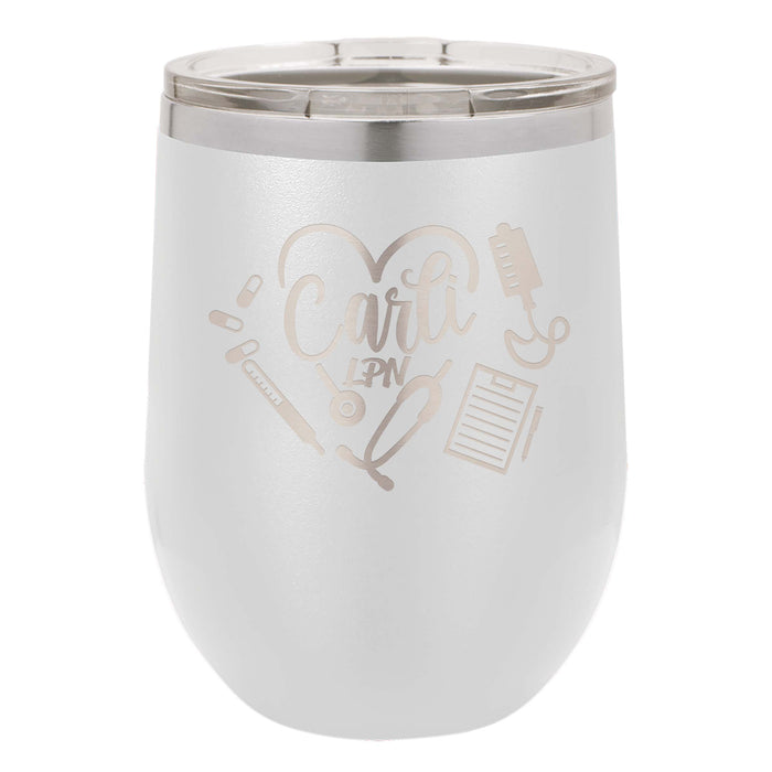 Stethoscope with Nurse Things RN LPN CNA Personalized Engraved Insulated Stainless Steel 12 oz Tumbler