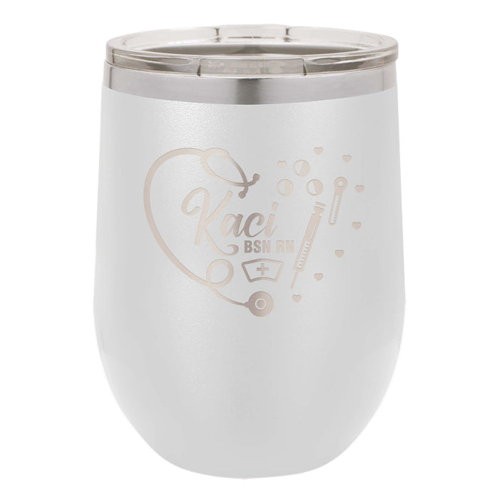 Stethoscope Nurse with Mini Hearts RN LPN CNA Personalized Engraved Insulated Stainless Steel 12 oz Tumbler