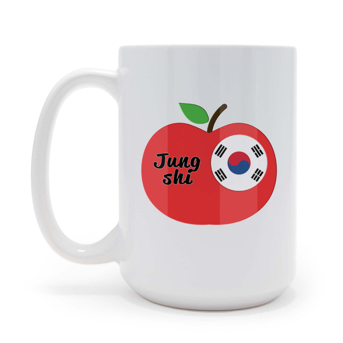 Foreign Language Teacher, Apple with Flag Personalized 15 oz Ceramic Coffee Mug