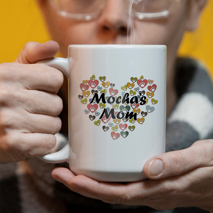 Mini Hearts with Paw Prints - Dog Mom - Personalized 15 oz Ceramic Coffee Mug