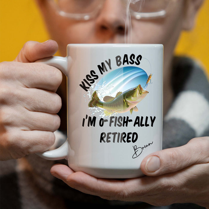 Kiss My Bass I'm Officially Retired 15 oz Coffee Mug