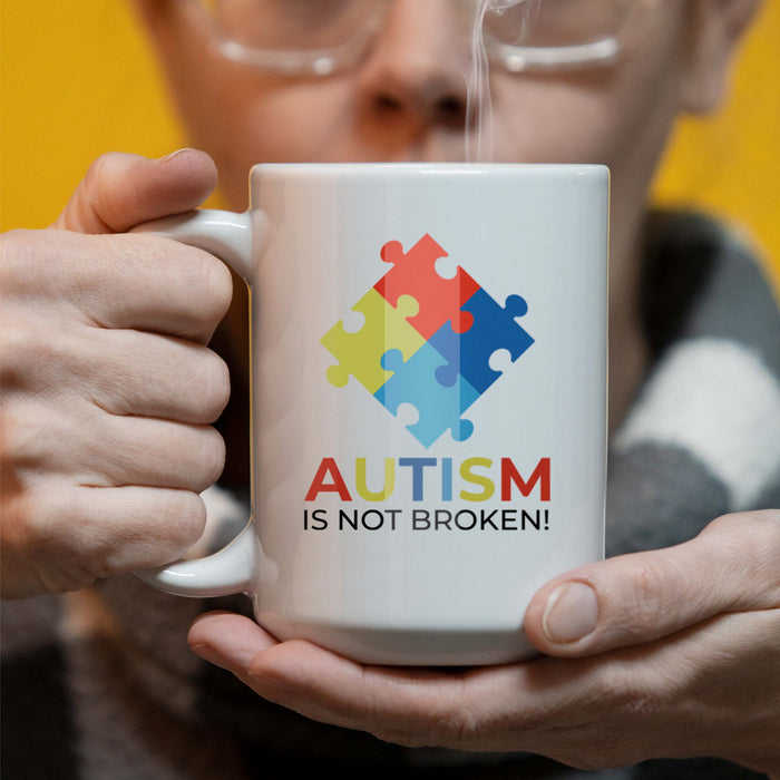 Autism Is Not Broken Puzzle - 15 oz Ceramic Coffee Mug