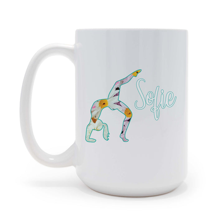 Back Bend Floral Gymnast Personalized 15 oz Ceramic Coffee Mug