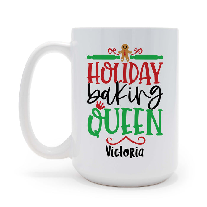 Holiday Baking Queen Christmas Personalized 15 ounce Ceramic Coffee Mug