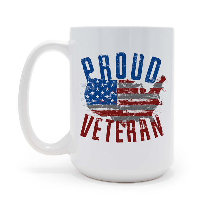Proud Veteran American Flag Map 15 oz Ceramic Coffee Mug