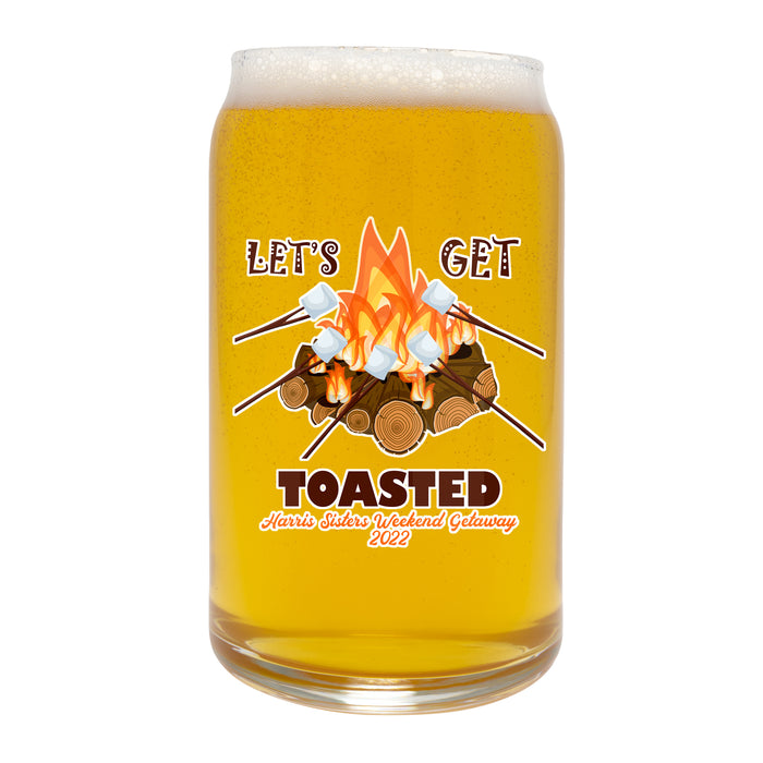 Personalized Lets Get Toasted - UV Printed 16oz Can Glass, Gift for Camper, RV'er, Outdoor Enthusiast