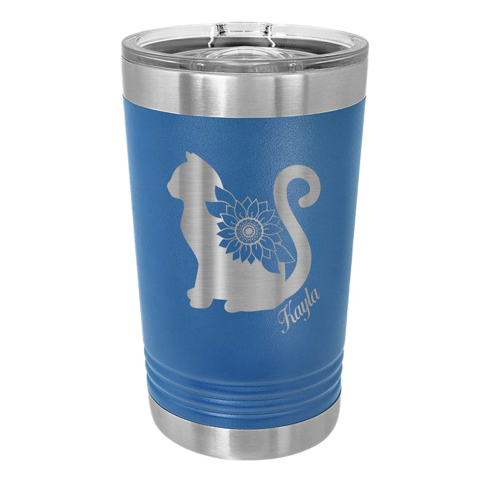 Sunflower Cat Personalized Engraved Insulated Stainless Steel 16 oz Tumbler