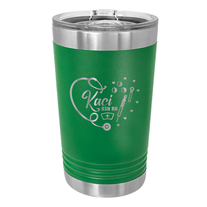 Stethoscope with Mini Hearts Engraved Insulated Stainless Steel 16 oz Tumbler