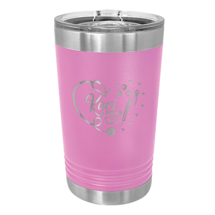 Stethoscope with Mini Hearts Engraved Insulated Stainless Steel 16 oz Tumbler