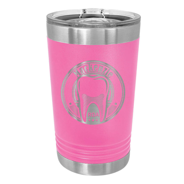 Dental Crest Personalized Engraved Insulated Stainless Steel 16 oz Tumbler, Gift for Dental Hygienist or Dental Assistant