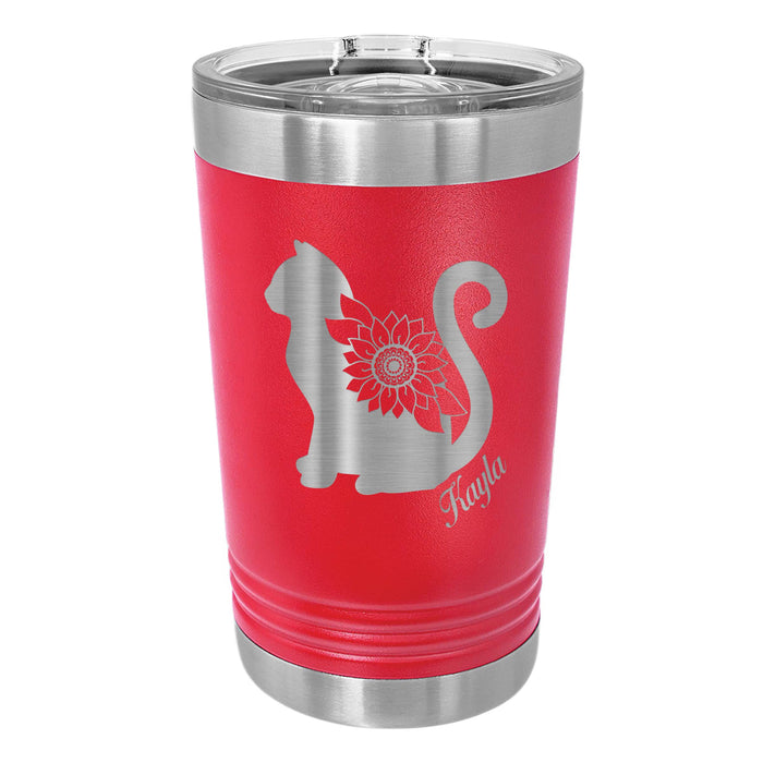 Sunflower Cat Personalized Engraved Insulated Stainless Steel 16 oz Tumbler