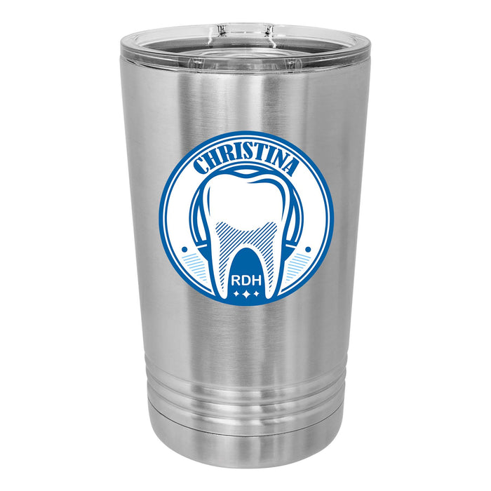 Dental Crest Personalized Engraved Insulated Stainless Steel 16 oz Tumbler, Gift for Dental Hygienist or Dental Assistant