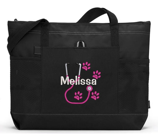 Stethoscope Paw Prints Personalized Embroidered Tote - Simply Custom Life