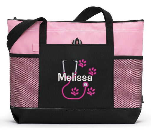 Stethoscope Paw Prints Personalized Embroidered Tote - Simply Custom Life
