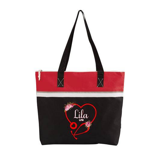 Floral Heart Stethoscope Nurse Printed Personalized Small Beach Tote - Simply Custom Life