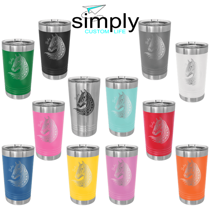Hand Drawn Horse Head Personalized UV Printed Insulated Stainless Steel 16 oz Tumbler