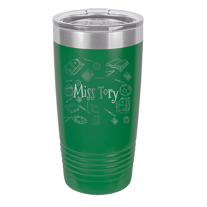 School Supplies Drawing - Personalized Laser Engraved Insulated Stainless Steel 20 oz Tumbler