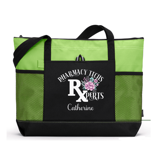 Pharmacy Techs Rxperts Personalized Printed Tote Bag with Mesh Pockets - Simply Custom Life
