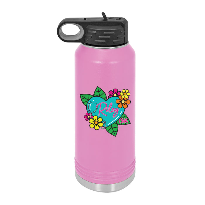 CNA Heart Tattoo 32oz Water Bottle - Personalized with Name and Title
