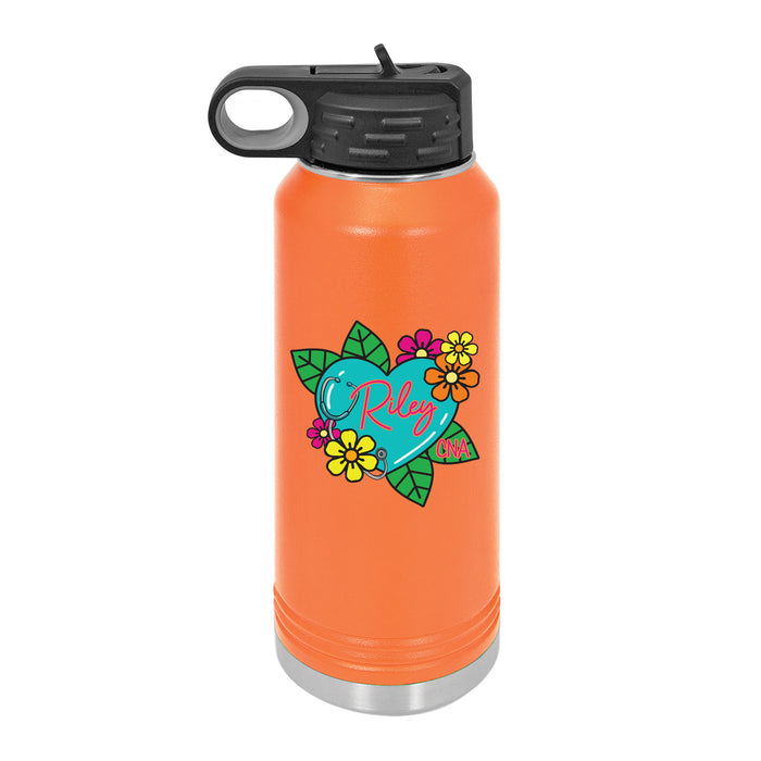 CNA Heart Tattoo 32oz Water Bottle - Personalized with Name and Title