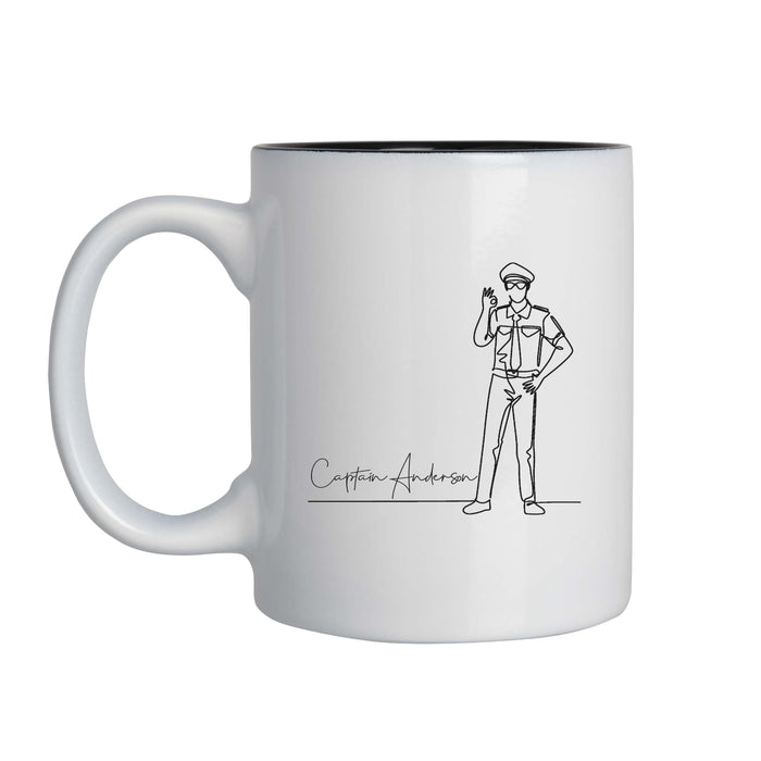Line Art Captain  - Personalized 11oz Laser Engraved Mug