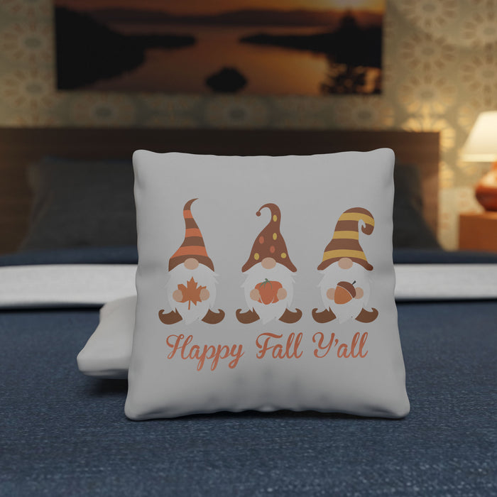 Happy Fall Gnomes- Fall Themed Throw Pillow - Harvest, Fall, and Halloween, 15.75in x 15.75in Peach Skin Pillow Cover, with Optional Insert