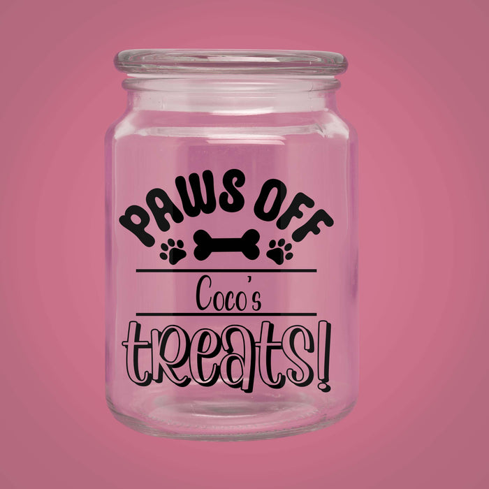 Paws Off Treats - Personalized Small Dog Treat Jar, Dog Mom, Dog Lover