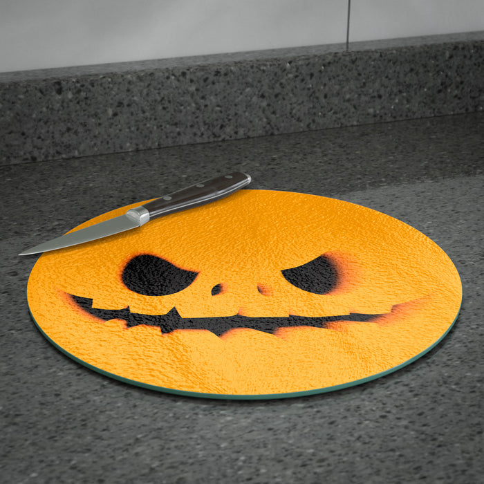 Spooky Halloween Jack O Lantern - Tempered Glass Round Cutting Board