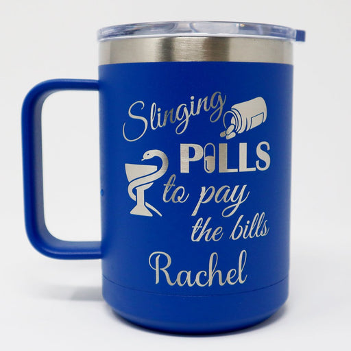 Slinging Pills to Pay the Bills 1908 Personalized Engraved 15 oz Insulated Coffee Mug - Simply Custom Life