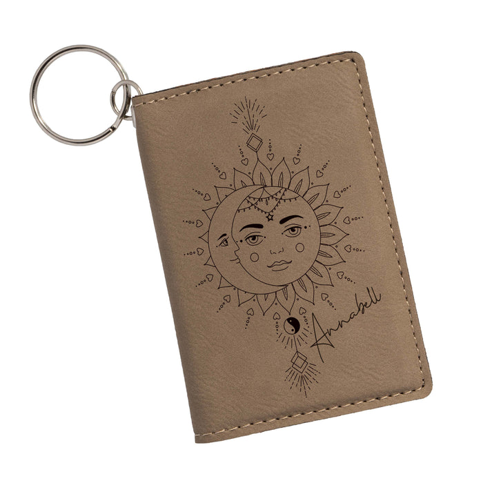 Mystical Sun & Moon Personalized Engraved Keychain ID Wallet