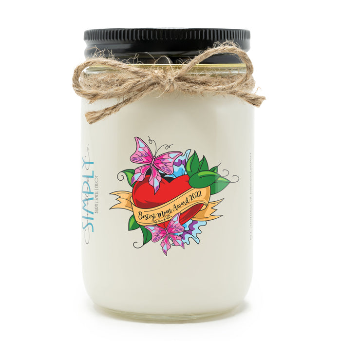 Bestest Mom Award Tattoo Heart - Hand Poured Soy Candle