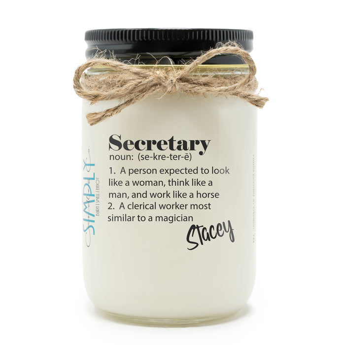 Personalized Secretary Defined Hand Poured Soy Candle