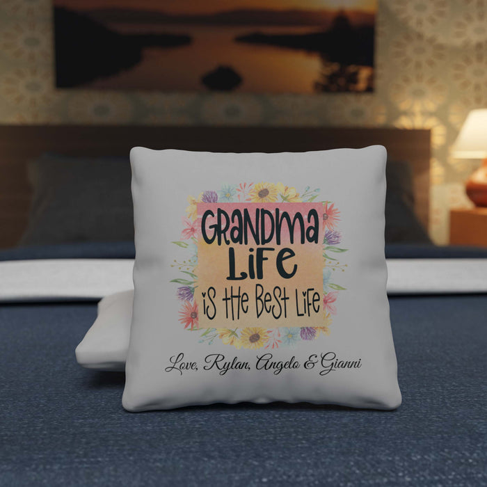 Personalized Mother's Day, Grandma Life is the Best Life, 15.75in x 15.75in Peach Skin Pillow Cover, with Optional Insert