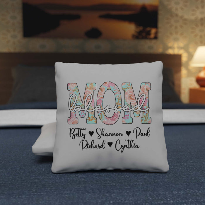 Blessed Mom Personalized Mother's Day Decor, 15.75in x 15.75in Peach Skin Pillow Cover, with Optional Insert