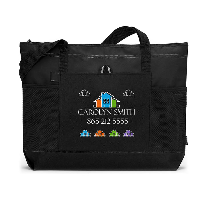 Personalized Realtor Homes - Printed Tote Bag with Mesh Pockets, Real Estate Themed