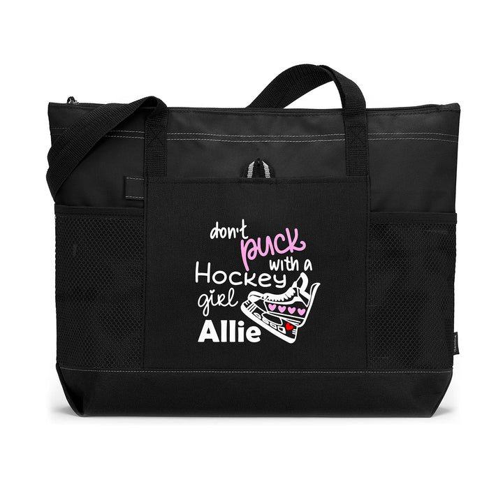 Don't Puck with a Hockey Girl Personalized Tote Bag, Custom Printed, Personalized Gift