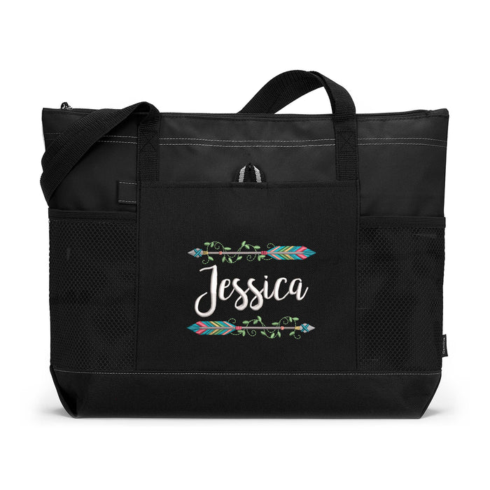 Be Wild Arrows Personalized Embroidered Zippered Tote Bag