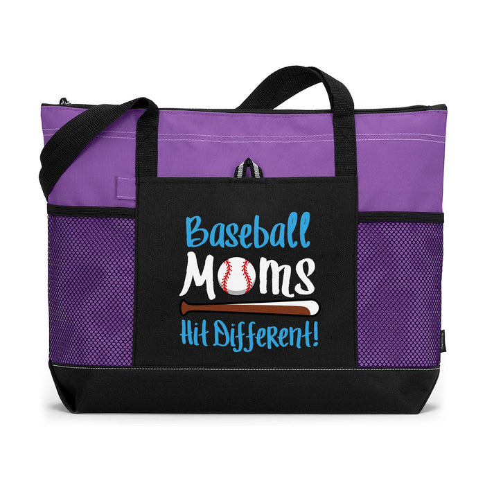 Baseball Moms Hit Different -  Printed Tote Bag with Mesh Pockets