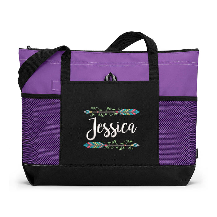 Be Wild Arrows Personalized Embroidered Zippered Tote Bag