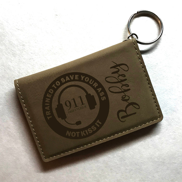 911 Dispatcher Operator Personalized Engraved Keychain ID Wallet, Gift for 911 Operator, First Responder