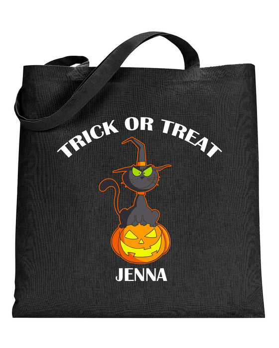 Black Cat on Jack-o-Lantern Halloween Personalized Halloween Trick or Treat Bag