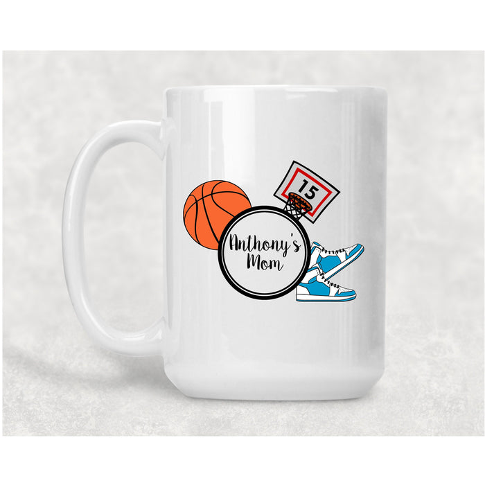 Sports Mom / Dad Basketball Personalized 15 oz Ceramic Coffee Mug